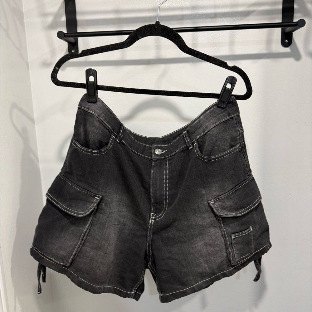 Black Denim Cargo Shorts